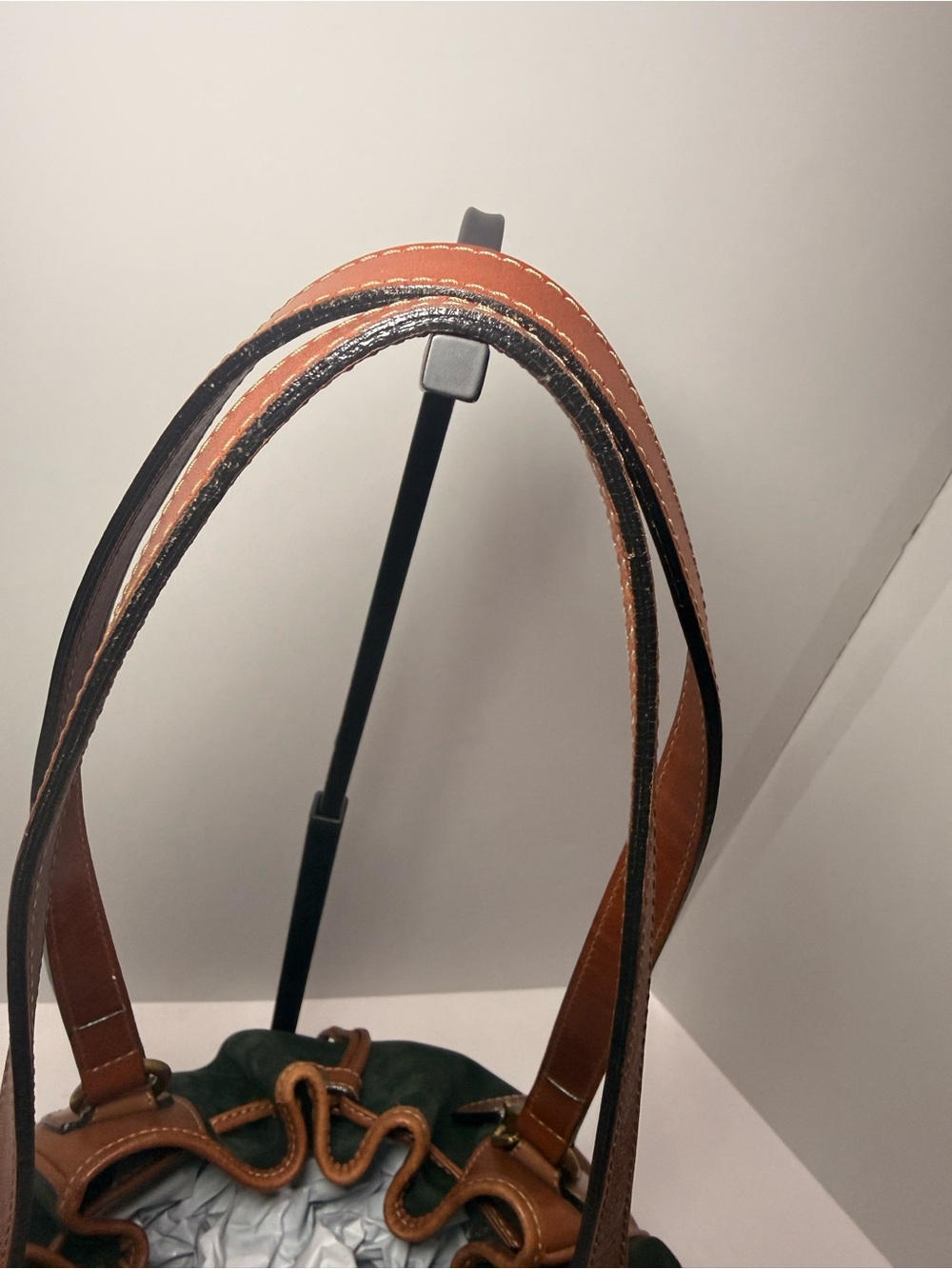 Bally Vintage Foxglove Nubuck Suede Bucket Bag Made in USA Green Leather - Picture 5 of 14